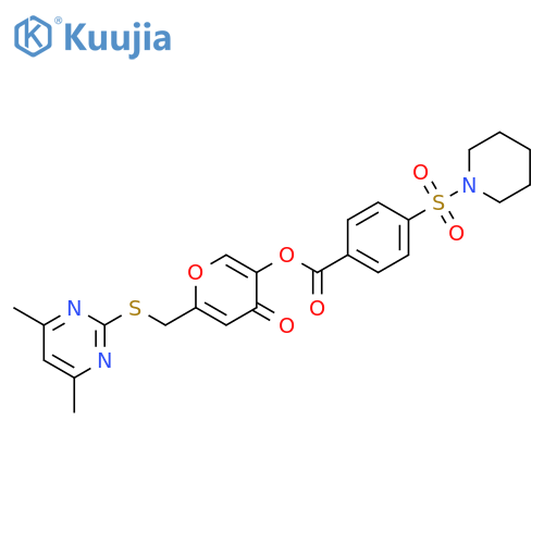 6-{(4,6-dimethylpyrimidin-2-yl)sulfanylmethyl}-4-oxo-4H-pyran-3-yl 4-(piperidine-1-sulfonyl)benzoate structure