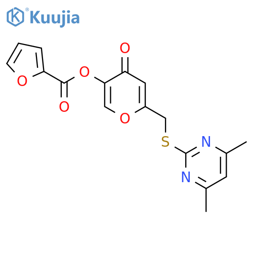 6-{(4,6-dimethylpyrimidin-2-yl)sulfanylmethyl}-4-oxo-4H-pyran-3-yl furan-2-carboxylate structure