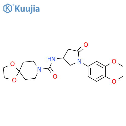 N-1-(3,4-dimethoxyphenyl)-5-oxopyrrolidin-3-yl-1,4-dioxa-8-azaspiro4.5decane-8-carboxamide structure