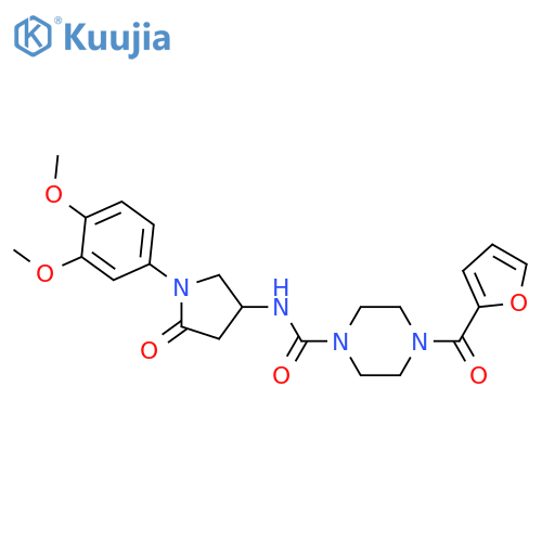 N-1-(3,4-dimethoxyphenyl)-5-oxopyrrolidin-3-yl-4-(furan-2-carbonyl)piperazine-1-carboxamide structure