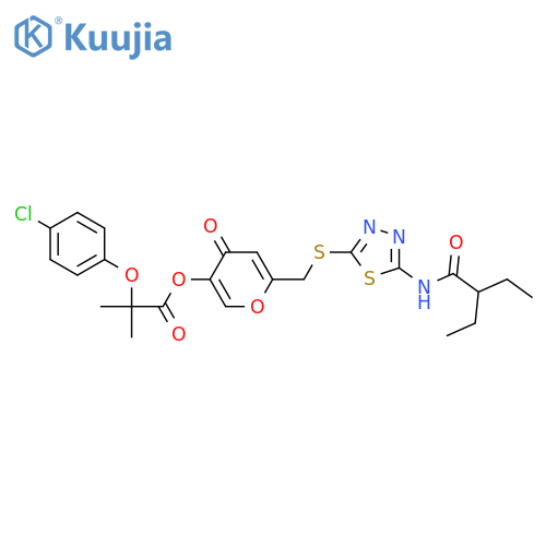 6-({5-(2-ethylbutanamido)-1,3,4-thiadiazol-2-ylsulfanyl}methyl)-4-oxo-4H-pyran-3-yl 2-(4-chlorophenoxy)-2-methylpropanoate structure