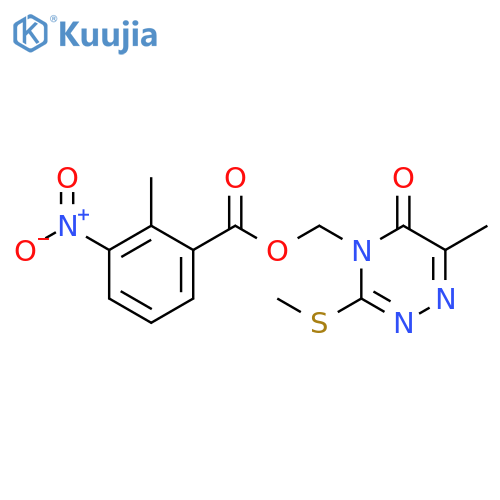 6-methyl-3-(methylsulfanyl)-5-oxo-4,5-dihydro-1,2,4-triazin-4-ylmethyl 2-methyl-3-nitrobenzoate structure