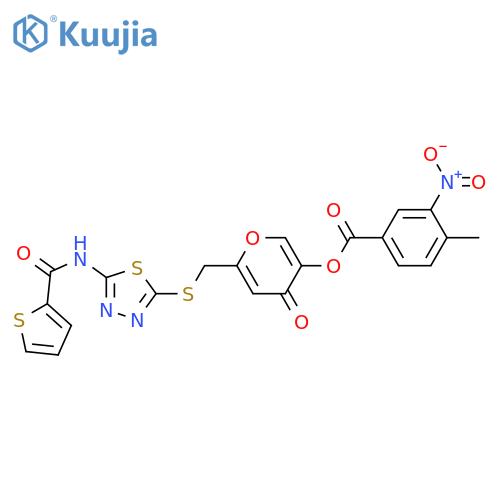 4-oxo-6-({5-(thiophene-2-amido)-1,3,4-thiadiazol-2-ylsulfanyl}methyl)-4H-pyran-3-yl 4-methyl-3-nitrobenzoate structure