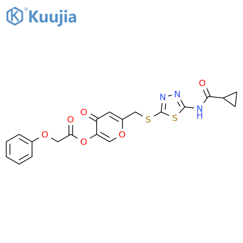 6-{(5-cyclopropaneamido-1,3,4-thiadiazol-2-yl)sulfanylmethyl}-4-oxo-4H-pyran-3-yl 2-phenoxyacetate structure
