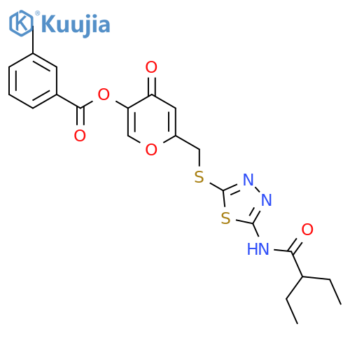 6-({5-(2-ethylbutanamido)-1,3,4-thiadiazol-2-ylsulfanyl}methyl)-4-oxo-4H-pyran-3-yl 3-methylbenzoate structure