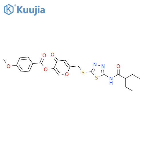 6-({5-(2-ethylbutanamido)-1,3,4-thiadiazol-2-ylsulfanyl}methyl)-4-oxo-4H-pyran-3-yl 4-methoxybenzoate structure