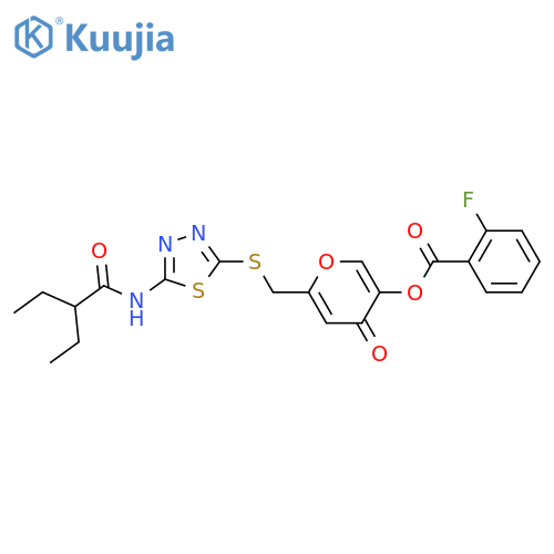 6-({5-(2-ethylbutanamido)-1,3,4-thiadiazol-2-ylsulfanyl}methyl)-4-oxo-4H-pyran-3-yl 2-fluorobenzoate structure