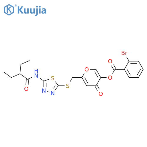 6-({5-(2-ethylbutanamido)-1,3,4-thiadiazol-2-ylsulfanyl}methyl)-4-oxo-4H-pyran-3-yl 2-bromobenzoate structure