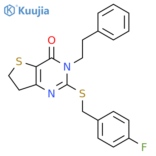 2-{(4-fluorophenyl)methylsulfanyl}-3-(2-phenylethyl)-3H,4H,6H,7H-thieno3,2-dpyrimidin-4-one structure