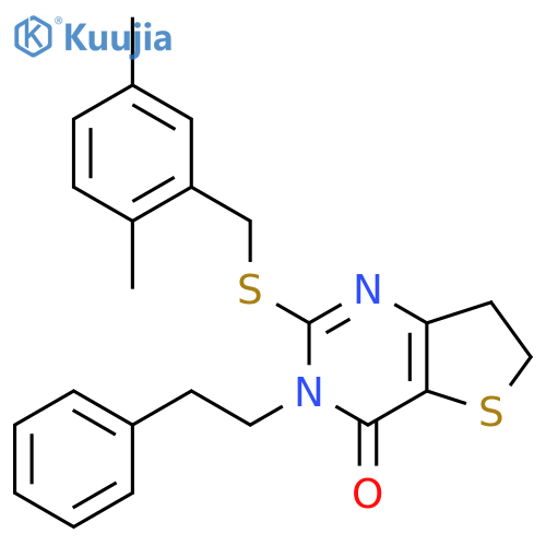 2-{(2,5-dimethylphenyl)methylsulfanyl}-3-(2-phenylethyl)-3H,4H,6H,7H-thieno3,2-dpyrimidin-4-one structure