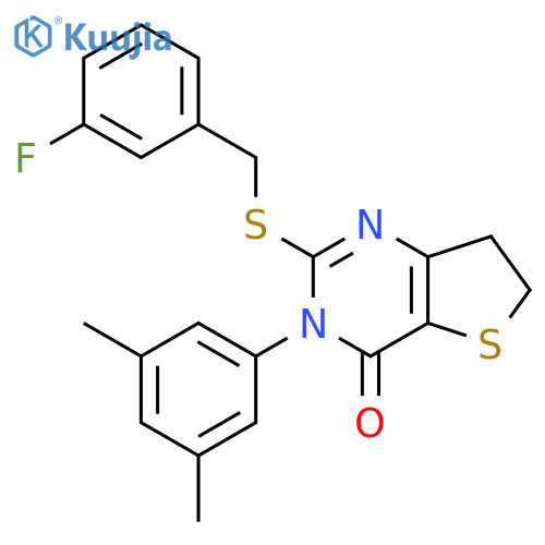 3-(3,5-dimethylphenyl)-2-{(3-fluorophenyl)methylsulfanyl}-3H,4H,6H,7H-thieno3,2-dpyrimidin-4-one structure