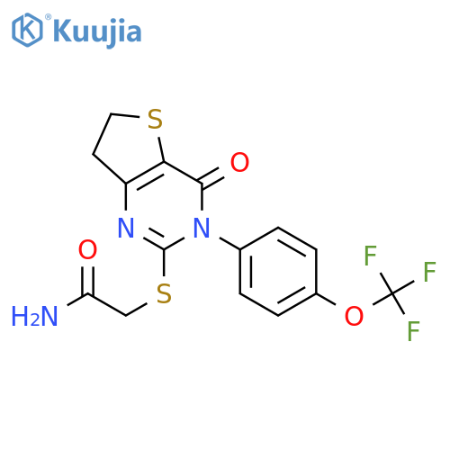 2-({4-oxo-3-4-(trifluoromethoxy)phenyl-3H,4H,6H,7H-thieno3,2-dpyrimidin-2-yl}sulfanyl)acetamide structure