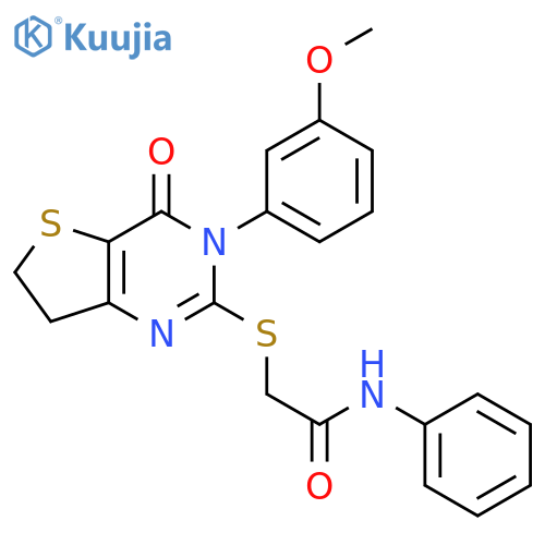 2-{3-(3-methoxyphenyl)-4-oxo-3H,4H,6H,7H-thieno3,2-dpyrimidin-2-ylsulfanyl}-N-phenylacetamide structure