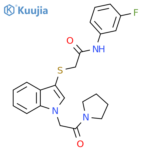 N-(3-fluorophenyl)-2-({1-2-oxo-2-(pyrrolidin-1-yl)ethyl-1H-indol-3-yl}sulfanyl)acetamide structure