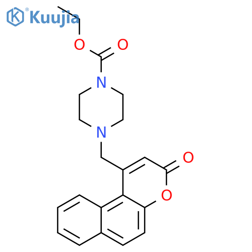 ethyl 4-({3-oxo-3H-benzofchromen-1-yl}methyl)piperazine-1-carboxylate structure