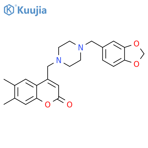 4-({4-(2H-1,3-benzodioxol-5-yl)methylpiperazin-1-yl}methyl)-6,7-dimethyl-2H-chromen-2-one structure