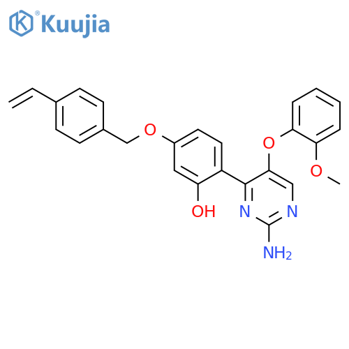 2-2-amino-5-(2-methoxyphenoxy)pyrimidin-4-yl-5-(4-ethenylphenyl)methoxyphenol structure
