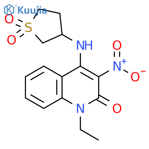 3-(1-ethyl-3-nitro-2-oxo-1,2-dihydroquinolin-4-yl)amino-1lambda6-thiolane-1,1-dione structure