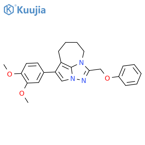 6-(3,4-dimethoxyphenyl)-2-(phenoxymethyl)-1,3,4-triazatricyclo5.4.1.0^{4,12}dodeca-2,5,7(12)-triene structure