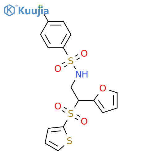 4-fluoro-N-2-(furan-2-yl)-2-(thiophene-2-sulfonyl)ethylbenzene-1-sulfonamide structure