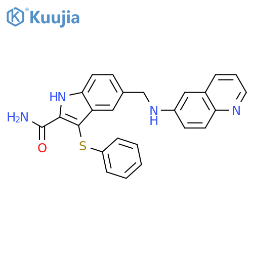 1H-INDOLE-2-CARBOXAMIDE, 3-(PHENYLTHIO)-5-[(6-QUINOLINYLAMINO)METHYL]- structure