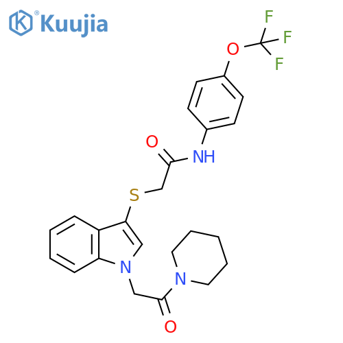 2-({1-2-oxo-2-(piperidin-1-yl)ethyl-1H-indol-3-yl}sulfanyl)-N-4-(trifluoromethoxy)phenylacetamide structure
