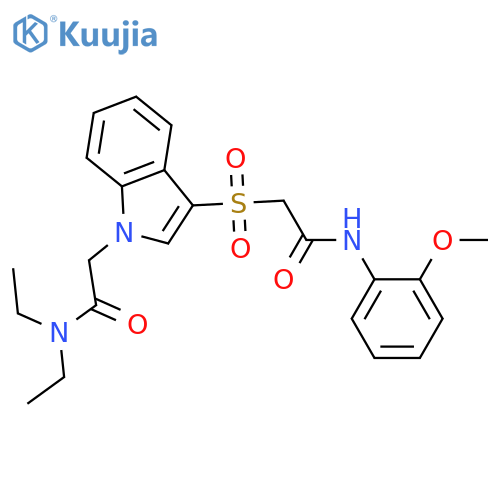 N,N-diethyl-2-(3-{(2-methoxyphenyl)carbamoylmethanesulfonyl}-1H-indol-1-yl)acetamide structure