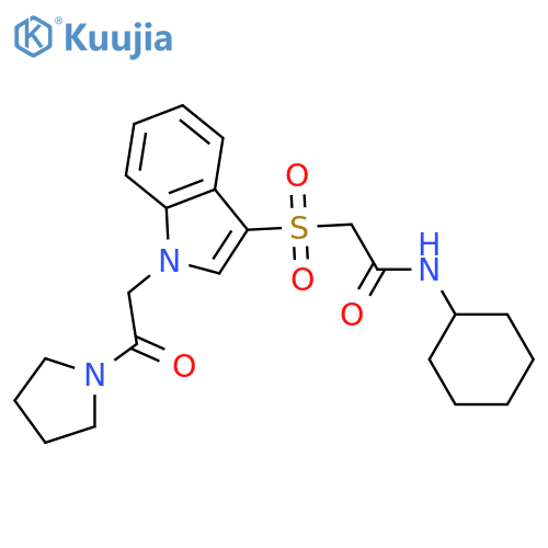 N-cyclohexyl-2-({1-2-oxo-2-(pyrrolidin-1-yl)ethyl-1H-indol-3-yl}sulfonyl)acetamide structure