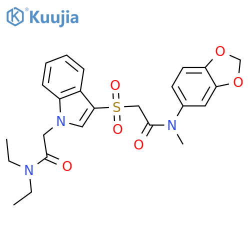 2-3-({(2H-1,3-benzodioxol-5-yl)methylcarbamoyl}methanesulfonyl)-1H-indol-1-yl-N,N-diethylacetamide structure