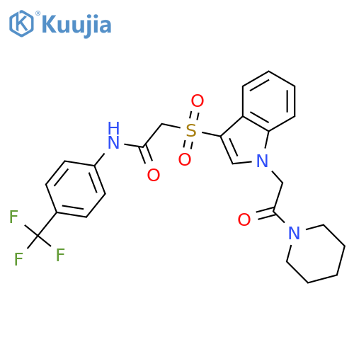 2-({1-2-oxo-2-(piperidin-1-yl)ethyl-1H-indol-3-yl}sulfonyl)-N-4-(trifluoromethyl)phenylacetamide structure