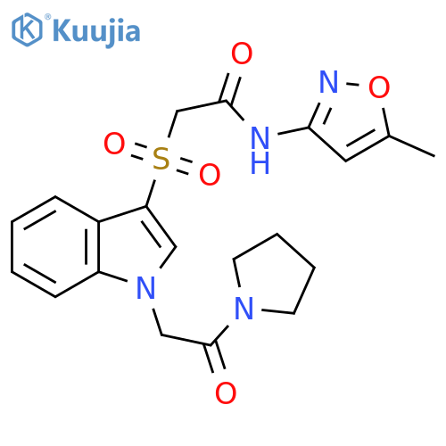 N-(5-methyl-1,2-oxazol-3-yl)-2-({1-2-oxo-2-(pyrrolidin-1-yl)ethyl-1H-indol-3-yl}sulfonyl)acetamide structure