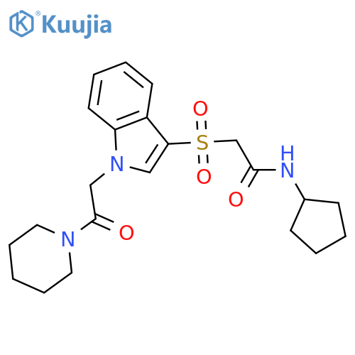 N-cyclopentyl-2-({1-2-oxo-2-(piperidin-1-yl)ethyl-1H-indol-3-yl}sulfonyl)acetamide structure