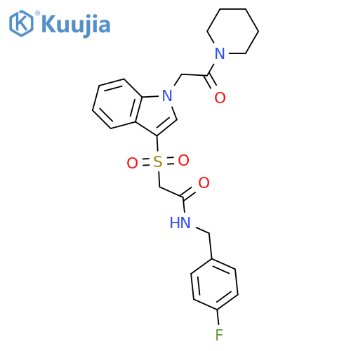N-(4-fluorophenyl)methyl-2-({1-2-oxo-2-(piperidin-1-yl)ethyl-1H-indol-3-yl}sulfonyl)acetamide structure