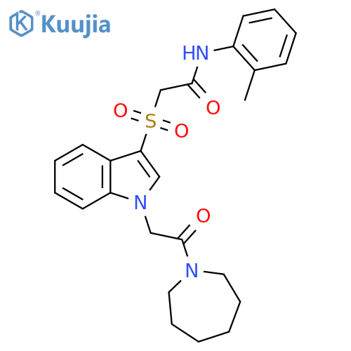 2-({1-2-(azepan-1-yl)-2-oxoethyl-1H-indol-3-yl}sulfonyl)-N-(2-methylphenyl)acetamide structure