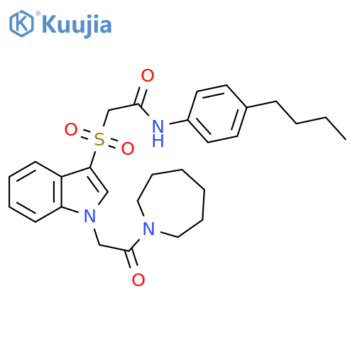 2-({1-2-(azepan-1-yl)-2-oxoethyl-1H-indol-3-yl}sulfonyl)-N-(4-butylphenyl)acetamide structure