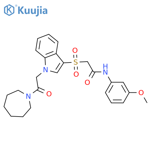 2-({1-2-(azepan-1-yl)-2-oxoethyl-1H-indol-3-yl}sulfonyl)-N-(3-methoxyphenyl)acetamide structure