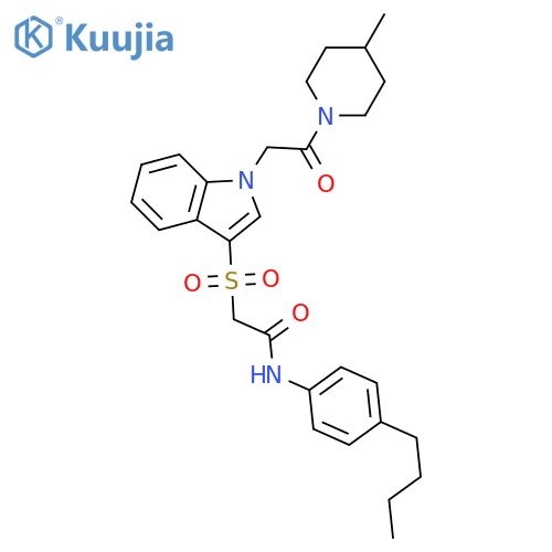 N-(4-butylphenyl)-2-({1-2-(4-methylpiperidin-1-yl)-2-oxoethyl-1H-indol-3-yl}sulfonyl)acetamide structure