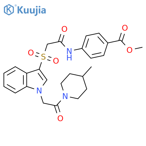 methyl 4-2-({1-2-(4-methylpiperidin-1-yl)-2-oxoethyl-1H-indol-3-yl}sulfonyl)acetamidobenzoate structure