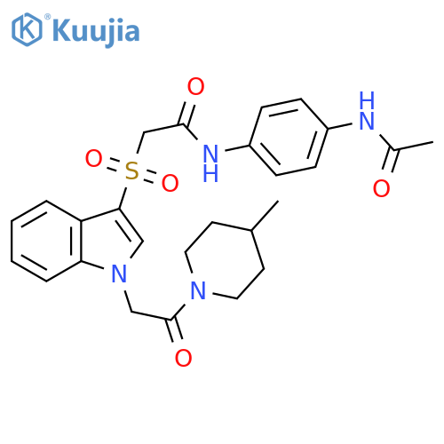 N-(4-acetamidophenyl)-2-({1-2-(4-methylpiperidin-1-yl)-2-oxoethyl-1H-indol-3-yl}sulfonyl)acetamide structure