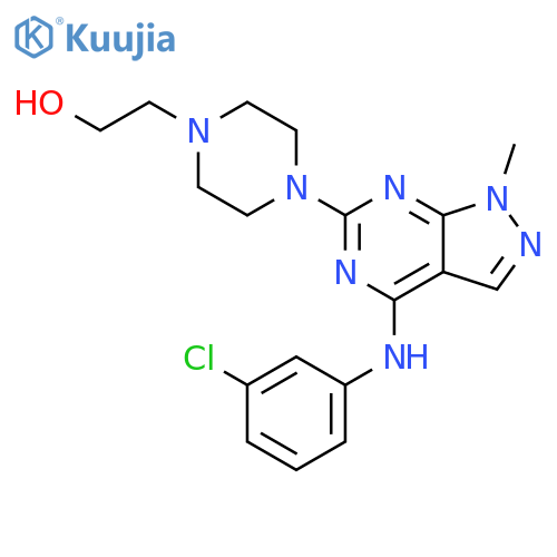 2-(4-{4-(3-chlorophenyl)amino-1-methyl-1H-pyrazolo3,4-dpyrimidin-6-yl}piperazin-1-yl)ethan-1-ol structure