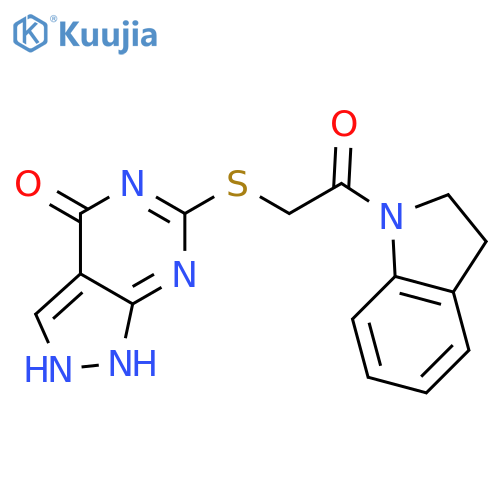 6-{2-(2,3-dihydro-1H-indol-1-yl)-2-oxoethylsulfanyl}-1H,4H,5H-pyrazolo3,4-dpyrimidin-4-one structure