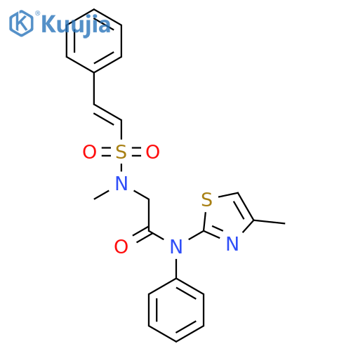 N-(4-methyl-1,3-thiazol-2-yl)-2-(N-methyl-2-phenylethenesulfonamido)-N-phenylacetamide structure