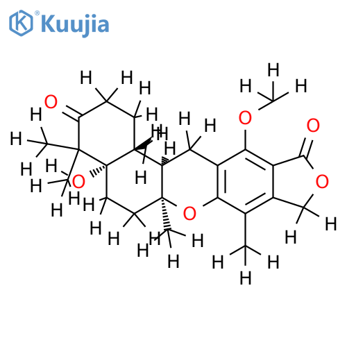 [4aS,(-)]-1,4,4a,5,6,6a,9,13,13aβ,13b-Decahydro-4aβ-hydroxy-12-methoxy-4,4,6aβ,8,13bα-pentamethyl-2H-benzo[a]furo[3,4-i]xanthene-3,11-dione structure