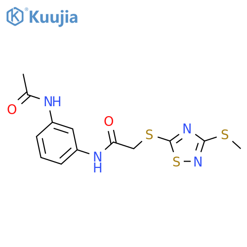 <br>N-[3-(acetylamino)phenyl]-2-{[3-(methylsulfanyl)-1,2,4-thiadiazol-5-yl]sulf anyl}acetamide structure