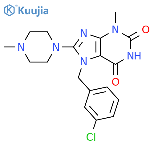 7-(3-chlorophenyl)methyl-3-methyl-8-(4-methylpiperazin-1-yl)-2,3,6,7-tetrahydro-1H-purine-2,6-dione structure