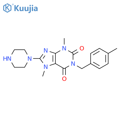 3,7-dimethyl-1-(4-methylphenyl)methyl-8-(piperazin-1-yl)-2,3,6,7-tetrahydro-1H-purine-2,6-dione structure