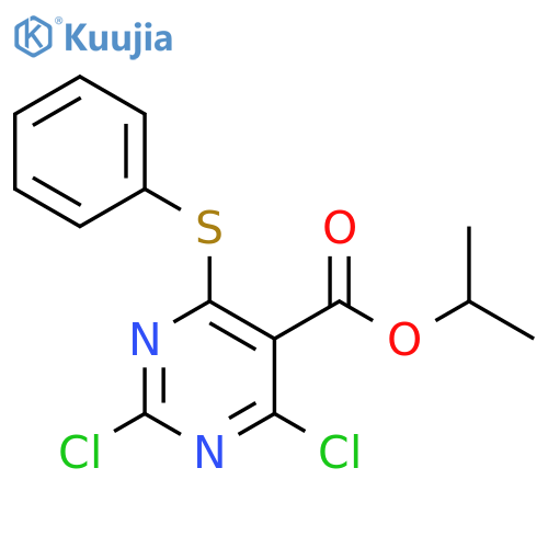 5-Pyrimidinecarboxylic acid, 2,4-dichloro-6-(phenylthio)-, 1-methylethylester structure