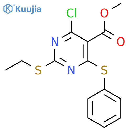 5-Pyrimidinecarboxylic acid, 4-chloro-2-(ethylthio)-6-(phenylthio)-, methyl ester structure