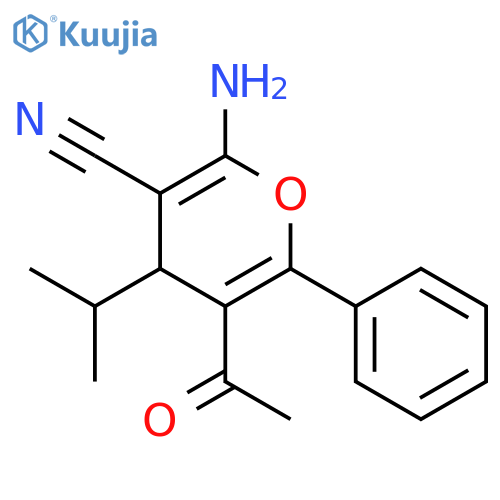 4H-Pyran-3-carbonitrile, 5-acetyl-2-amino-4-(1-methylethyl)-6-phenyl- structure