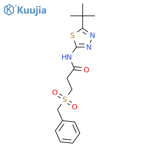 3-(benzylsulfonyl)-N-(5-tert-butyl-1,3,4-thiadiazol-2-yl)propanamide structure